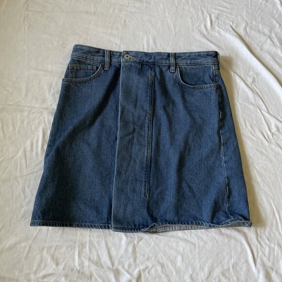 COS Womens Button-Front Denim Skirt Blue Size 14 Adjustable Waist Cotton - Picture 2 of 7